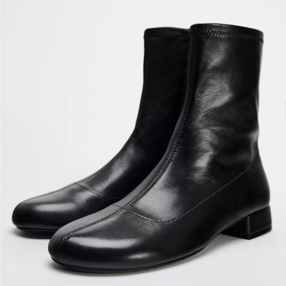 NEW Zara Black Leather Ankle Boots